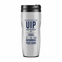 Thumbnail for Quimper–Cornouaille Airport (UIP) Travel Mugs - Boarding Pass + Name - Plastic (No Holder) - Light Gray