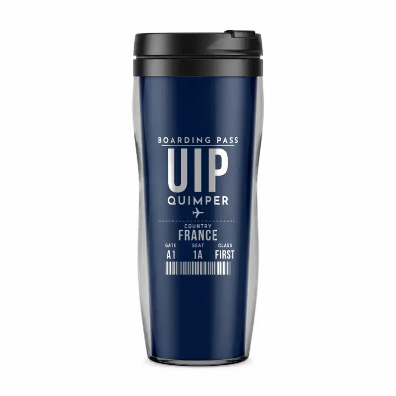 Quimper–Cornouaille Airport (UIP) Travel Mugs - Boarding Pass - Plastic (No Holder) - Dark Blue