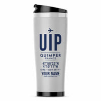Thumbnail for Quimper–Cornouaille Airport (UIP) Travel Mugs - ID Tag + Name - Stainless Steel (No Holder) - Light Gray