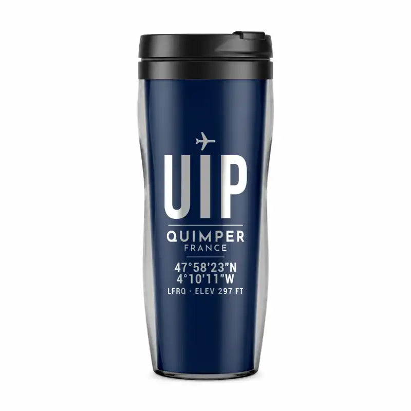 Quimper–Cornouaille Airport (UIP) Travel Mugs - ID Tag - Plastic (No Holder) - Dark Blue