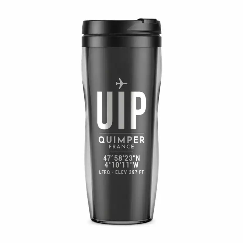 Quimper–Cornouaille Airport (UIP) Travel Mugs - ID Tag - Plastic (No Holder) - Gray