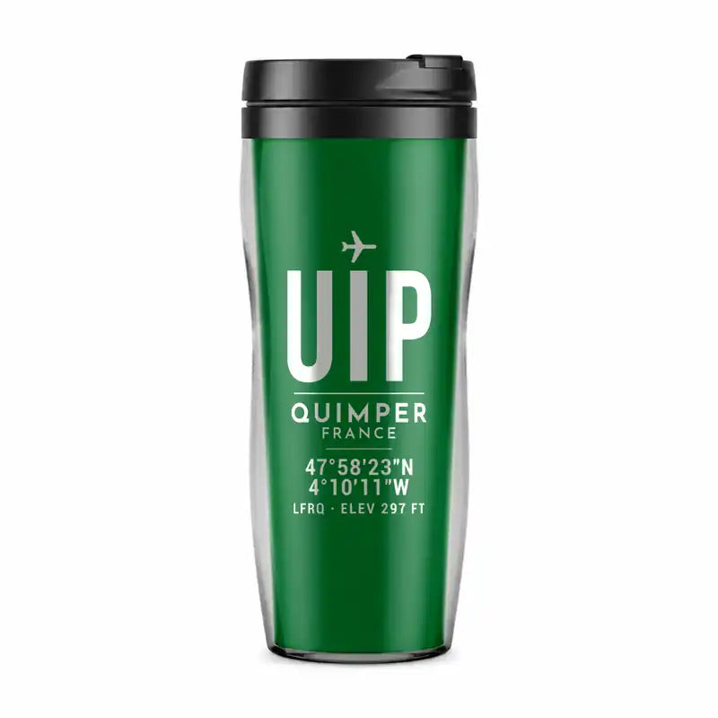 Quimper–Cornouaille Airport (UIP) Travel Mugs - ID Tag - Plastic (No Holder) - Green