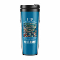 Thumbnail for Quimper–Cornouaille Airport (UIP) Travel Mugs - Poster + Name - Plastic (No Holder) - Light Blue