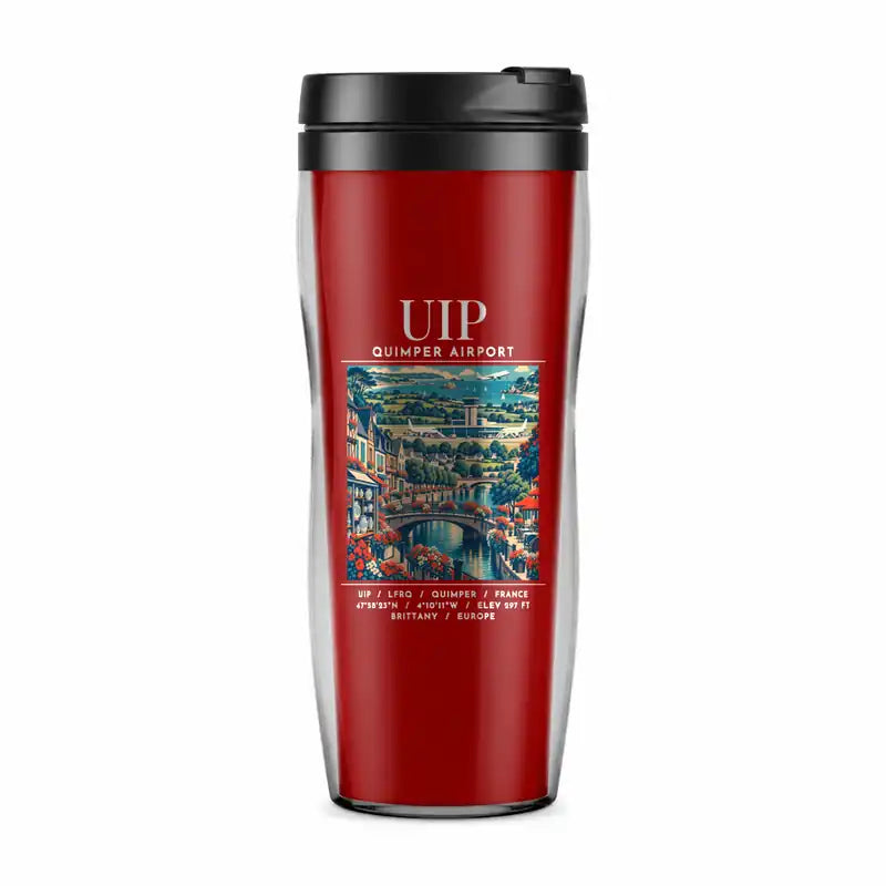 Quimper–Cornouaille Airport (UIP) Travel Mugs - Poster - Plastic (No Holder) - Red