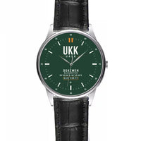 Thumbnail for Ust-Kamenogorsk Airport (UKK) Aviator Watches - Classic - Dark Green - Leather Strap - Striped Black Leather Strap