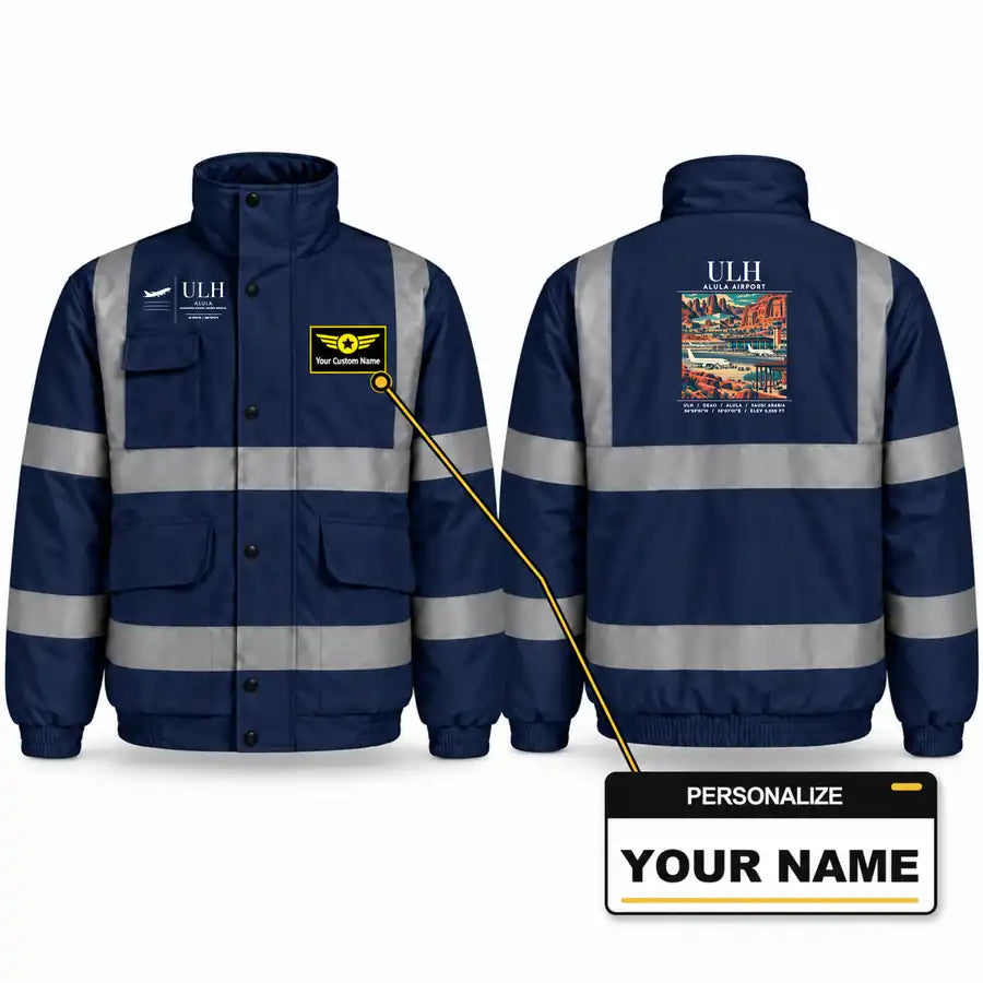 AlUla International Airport (ULH) Reflective Winter Jackets - Poster + Name - Navy Blue