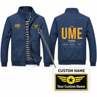 Thumbnail for Umeå Airport (UME) Stylish Jackets - Stand Collar - Tag + Name - Navy Blue