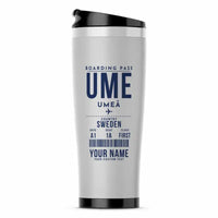 Thumbnail for Umeå Airport (UME) Travel Mugs - Boarding Pass + Name - Stainless Steel (No Holder) - Light Gray