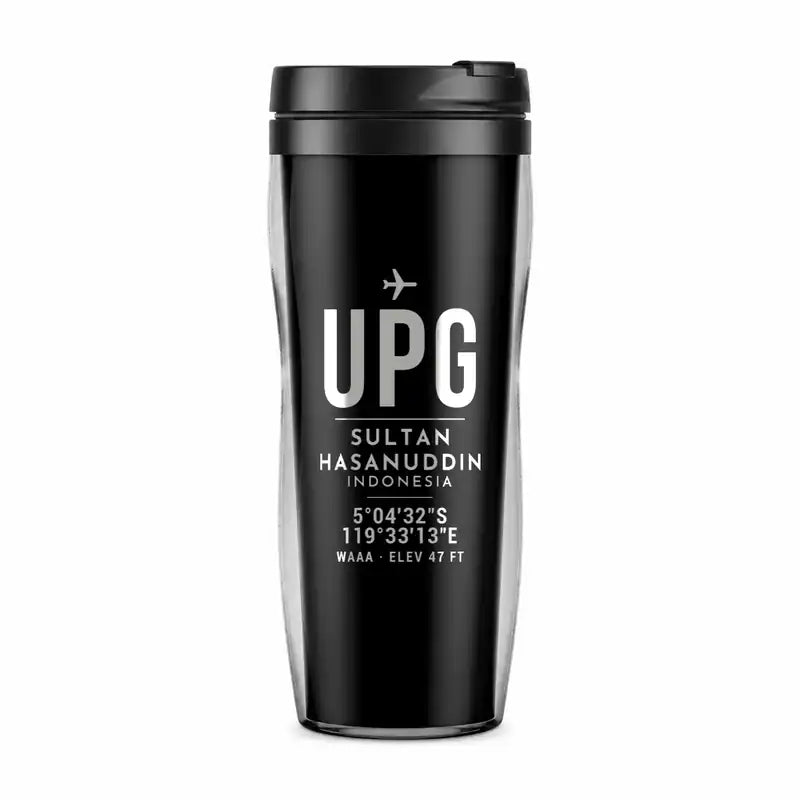 Sultan Hasanuddin Airport (UPG) Travel Mugs - ID Tag - Plastic (No Holder) - Black