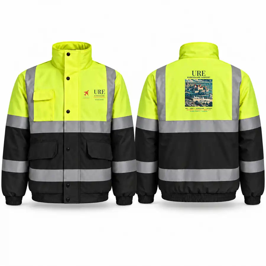 Kuressaare Airport (URE) Reflective Winter Jackets - Poster - Fluorescent Yellow & Navy