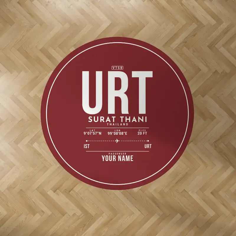 Surat Thani International Airport (URT) Carpets - Carpet Round - ID Tag + Name - Dark Red