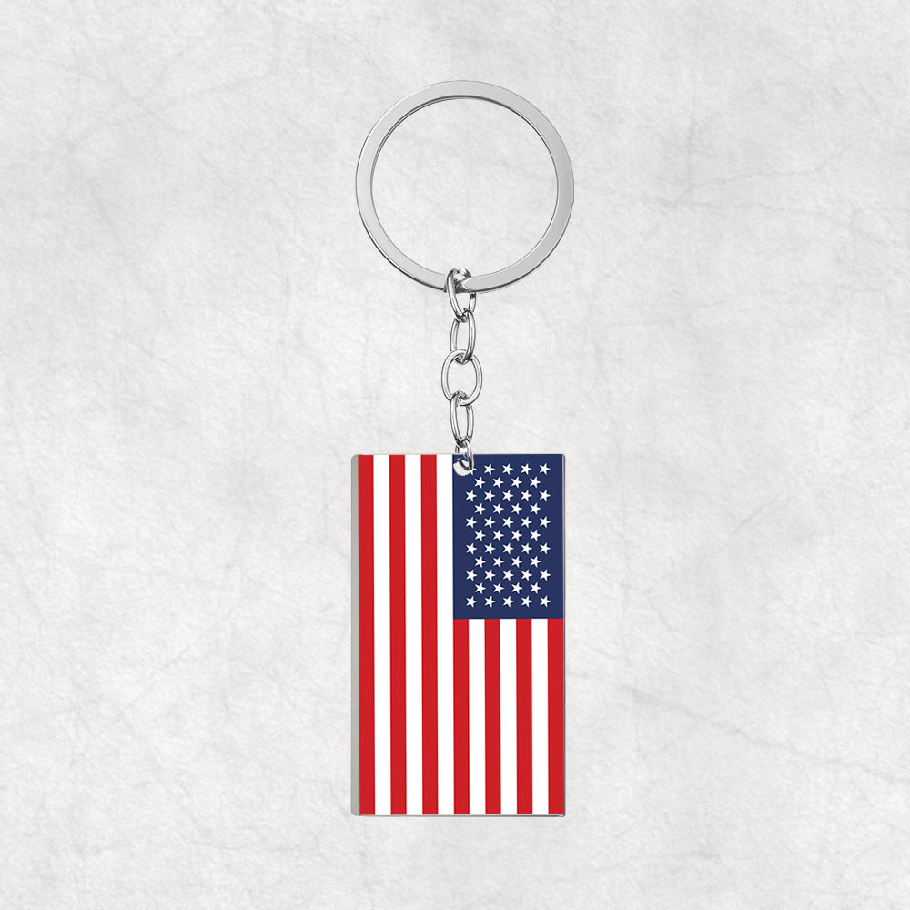 USA Flag Designed Stainless Steel Flag Key Chains (Double Side)