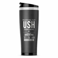 Thumbnail for Malvinas Argentinas International Airport (USH) Travel Mugs - Boarding Pass - Stainless Steel (No Holder) - Gray
