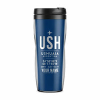 Thumbnail for Malvinas Argentinas International Airport (USH) Travel Mugs - ID Tag + Name - Plastic (No Holder) - Blue