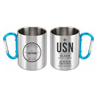 Thumbnail for Ulsan Airport (USN) Stainless Steel Mugs - ID Tag + Custom Back - Outdoors Mug - Light Blue
