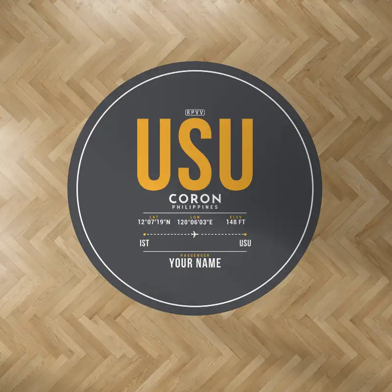 Busuanga Airport (USU) Carpets - Carpet Round - ID Tag + Name - Dark Gray
