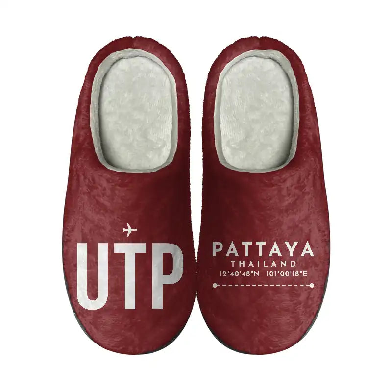 Pattaya U-Tapao International Airport (UTP) Slippers & Flip Flops - Slippers - Cotton - Code - Different - Dark Red