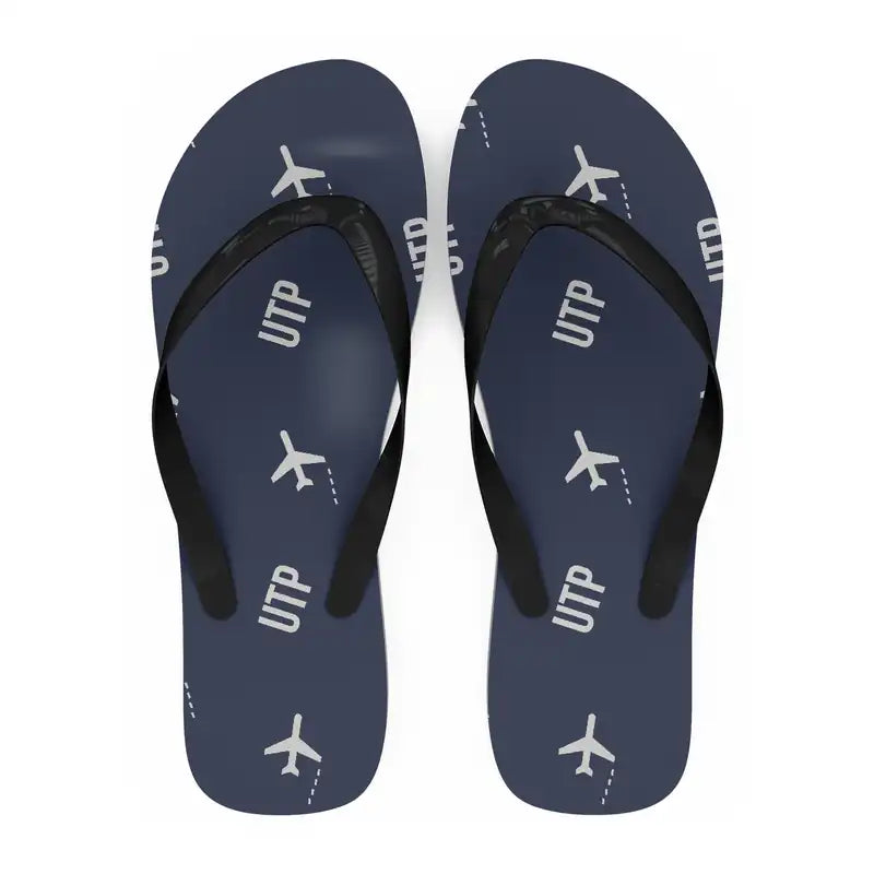 Pattaya U-Tapao International Airport (UTP) Slippers & Flip Flops - Slippers - Flip Flops - Pattern - Navy Blue