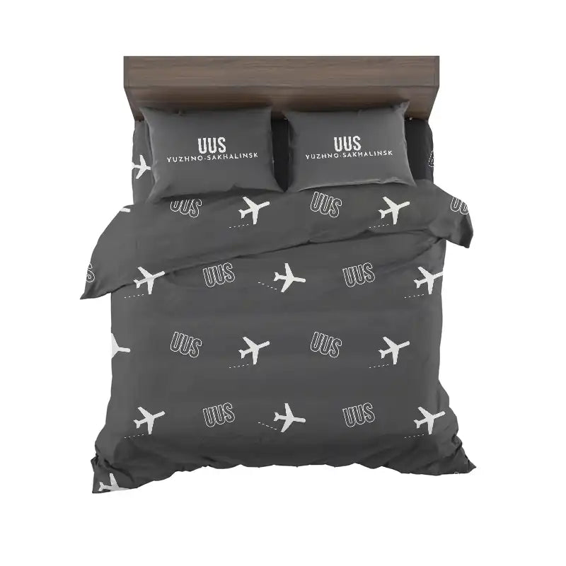 Yuzhno-Sakhalinsk International Airport (UUS) Bedding Sets & Blankets - Bedding Set - Pattern - Black