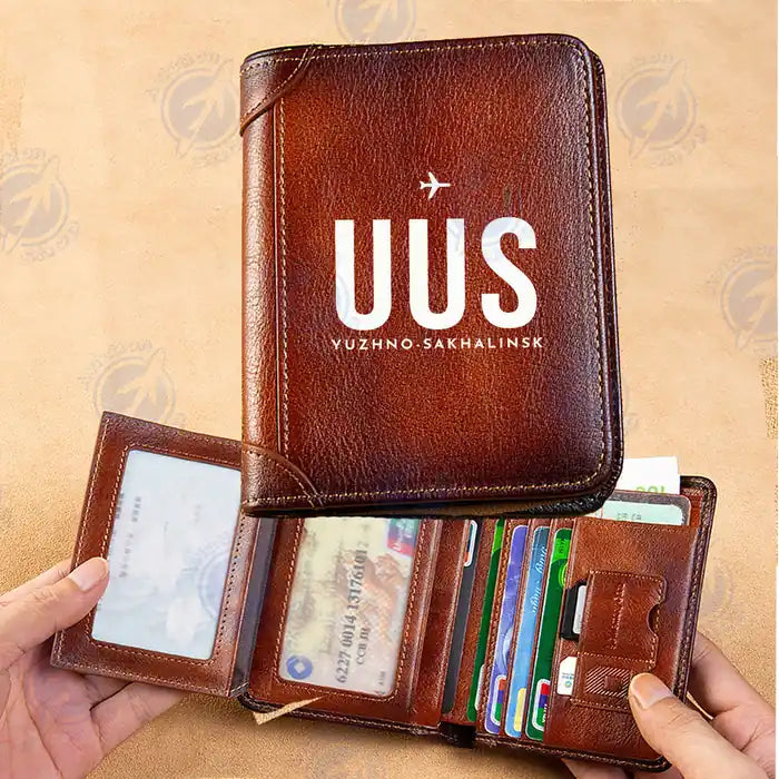 Yuzhno-Sakhalinsk International Airport (UUS) Leather Wallets - Printed Leather Wallet - Code
