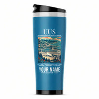 Thumbnail for Yuzhno-Sakhalinsk International Airport (UUS) Travel Mugs - Poster + Name - Stainless Steel (No Holder) - Light Blue