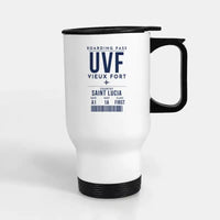Thumbnail for Hewanorra International Airport (UVF) Travel Mugs - Boarding Pass - Stainless Steel with Holder - White