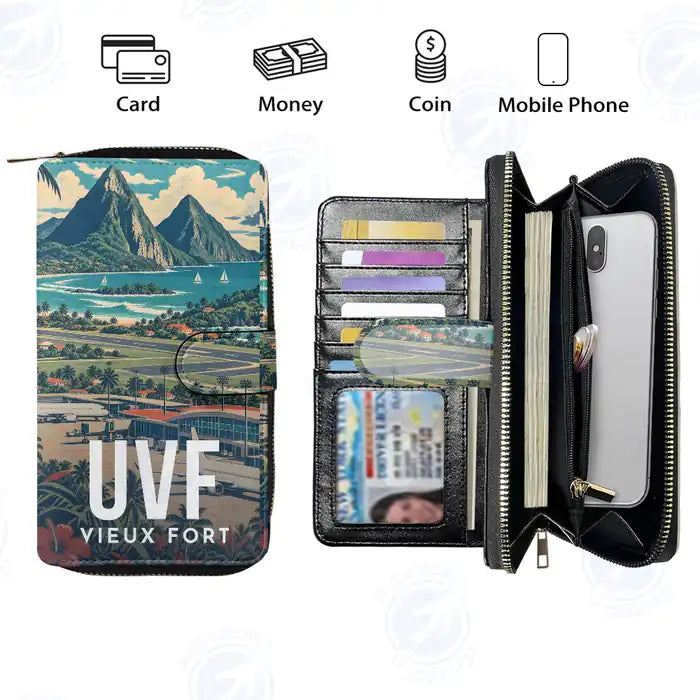 Hewanorra International Airport (UVF) Leather Wallets - Zip Long Wallet - Scene