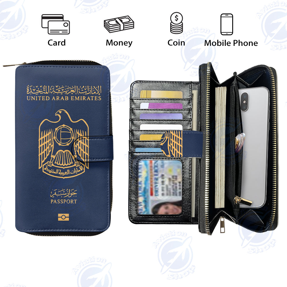 United Arab Emirates Passport Designed Leather Long Zipper Wallets