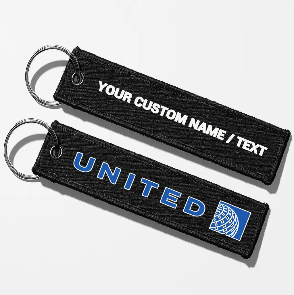 United Airlines Crew & Staff Tag Key Chains - Black - Personalized