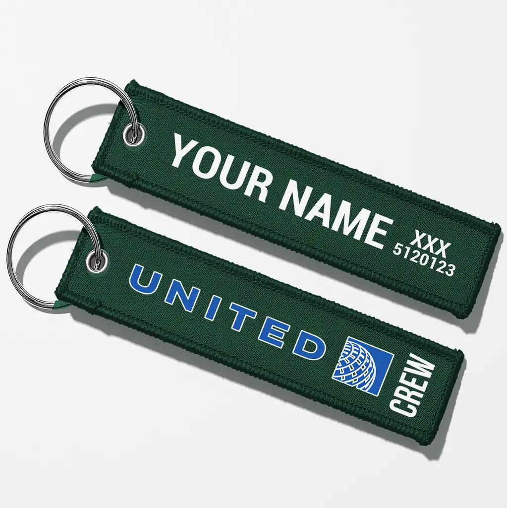 United Airlines Crew & Staff Tag Key Chains - Dark Green - Crew + Name
