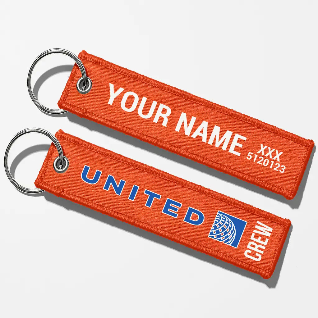 United Airlines Crew & Staff Tag Key Chains - Orange - Crew + Name