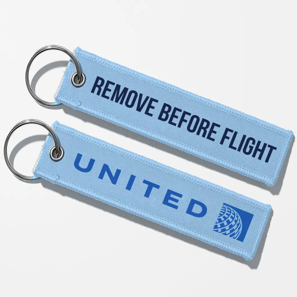 United Airlines Crew & Staff Tag Key Chains - Light Blue - Remove Before Flight