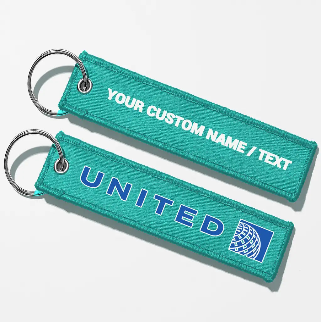 United Airlines Crew & Staff Tag Key Chains - Turquoise - Personalized