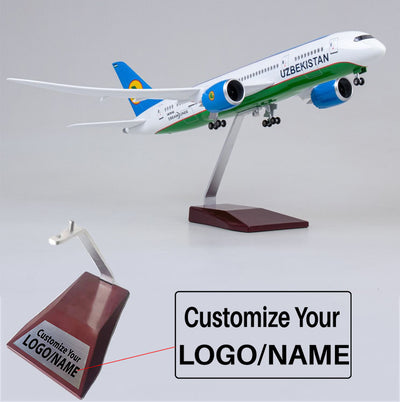 Side view of Uzbekistan Airlines Boeing 787 Airplane Model (1/130 Scale) aviation LED model airplane in diecast metal with LE.