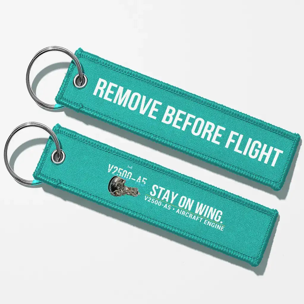 Pratt & Whitney V2500-A5 Engine Aviator Key Chains - Turquoise - Remove Before Flight