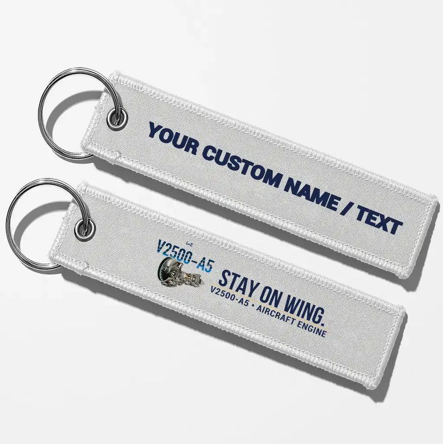 Pratt & Whitney V2500-A5 Engine Aviator Key Chains - White - Personalized