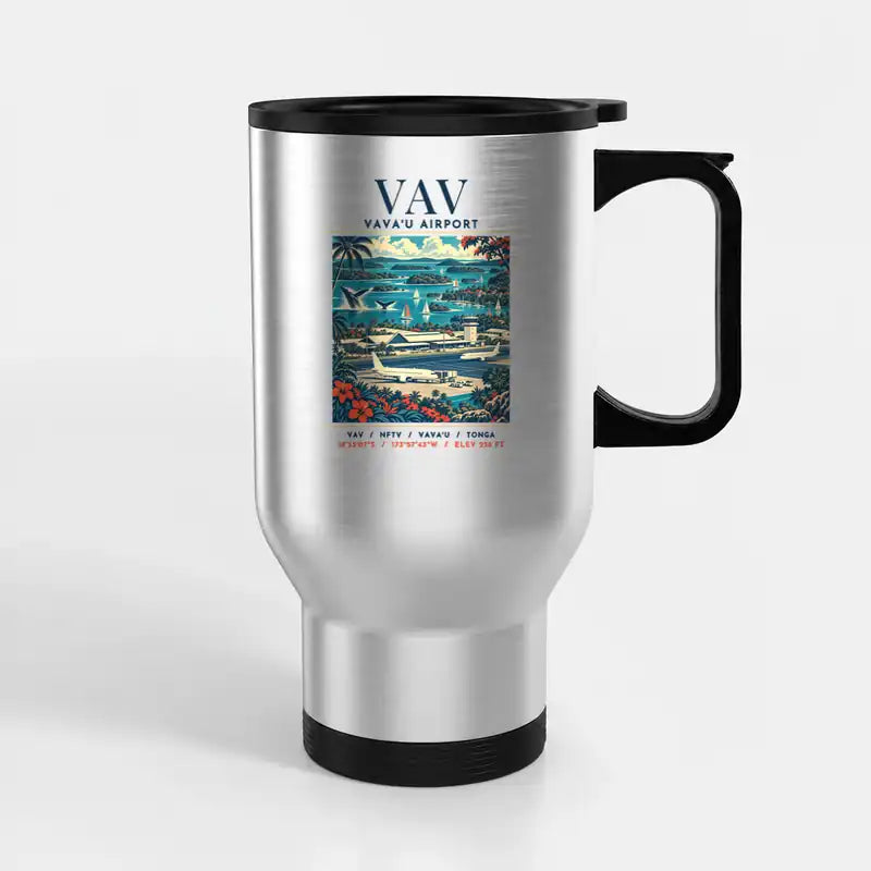 Vava'u International Airport (VAV) Travel Mugs - Poster - Stainless Steel with Holder - Silver