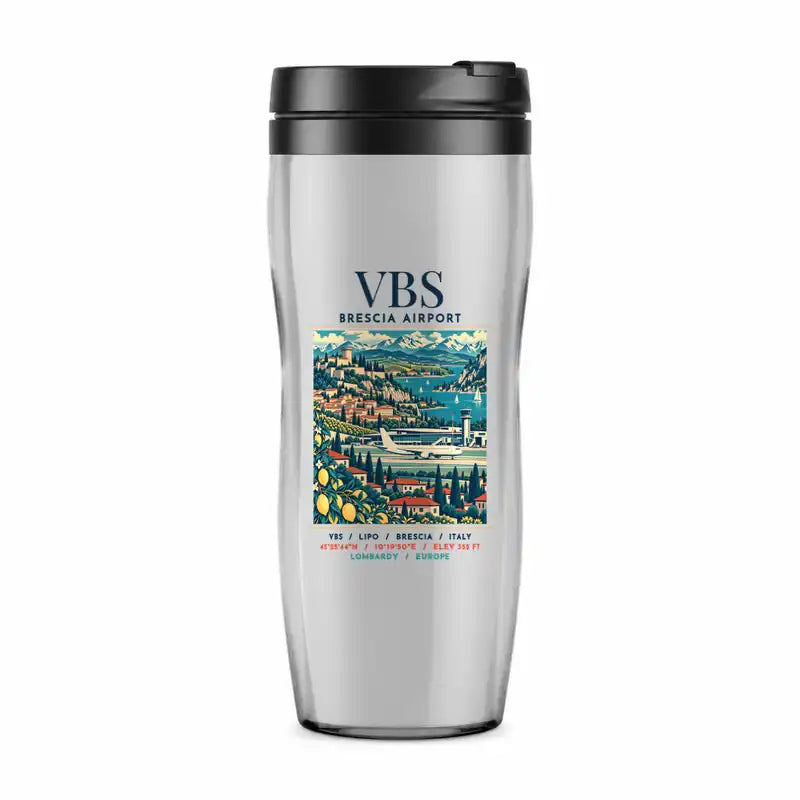 Brescia Airport (VBS) Travel Mugs - Poster - Plastic (No Holder) - Light Gray