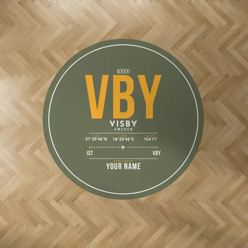 Visby Airport (VBY) Carpets - Carpet Round - ID Tag + Name - Green Army