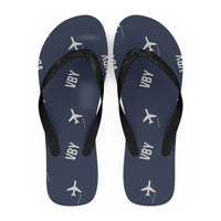 Thumbnail for Visby Airport (VBY) Slippers & Flip Flops - Slippers - Flip Flops - Pattern - Navy Blue