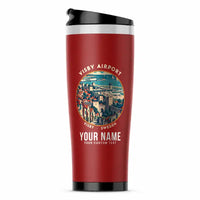 Thumbnail for Visby Airport (VBY) Travel Mugs - Badge + Name - Stainless Steel (No Holder) - Red