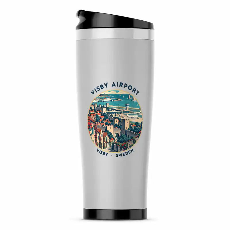 Visby Airport (VBY) Travel Mugs - Badge - Stainless Steel (No Holder) - Light Gray