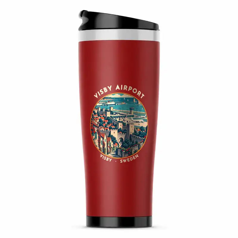 Visby Airport (VBY) Travel Mugs - Badge - Stainless Steel (No Holder) - Red