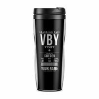Thumbnail for Visby Airport (VBY) Travel Mugs - Boarding Pass + Name - Plastic (No Holder) - Black