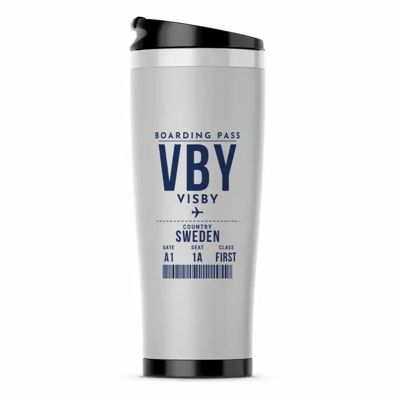 Visby Airport (VBY) Travel Mugs - Boarding Pass - Stainless Steel (No Holder) - Light Gray