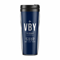Thumbnail for Visby Airport (VBY) Travel Mugs - ID Tag - Plastic (No Holder) - Dark Blue