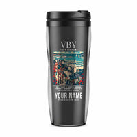 Thumbnail for Visby Airport (VBY) Travel Mugs - Poster + Name - Plastic (No Holder) - Gray
