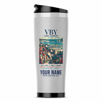 Thumbnail for Visby Airport (VBY) Travel Mugs - Poster + Name - Stainless Steel (No Holder) - Light Gray