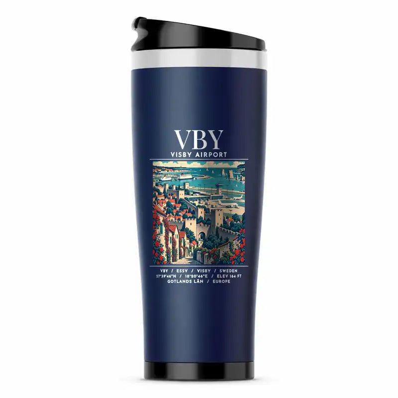 Visby Airport (VBY) Travel Mugs - Poster - Stainless Steel (No Holder) - Dark Blue