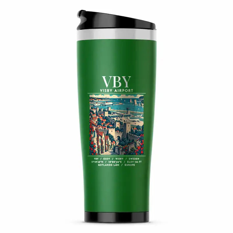 Visby Airport (VBY) Travel Mugs - Poster - Stainless Steel (No Holder) - Green